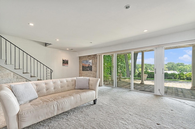 2507 Riverwood Ter, Saint Joseph, MI 49085 - living area with carpet flooring, recessed lighting, and stairs