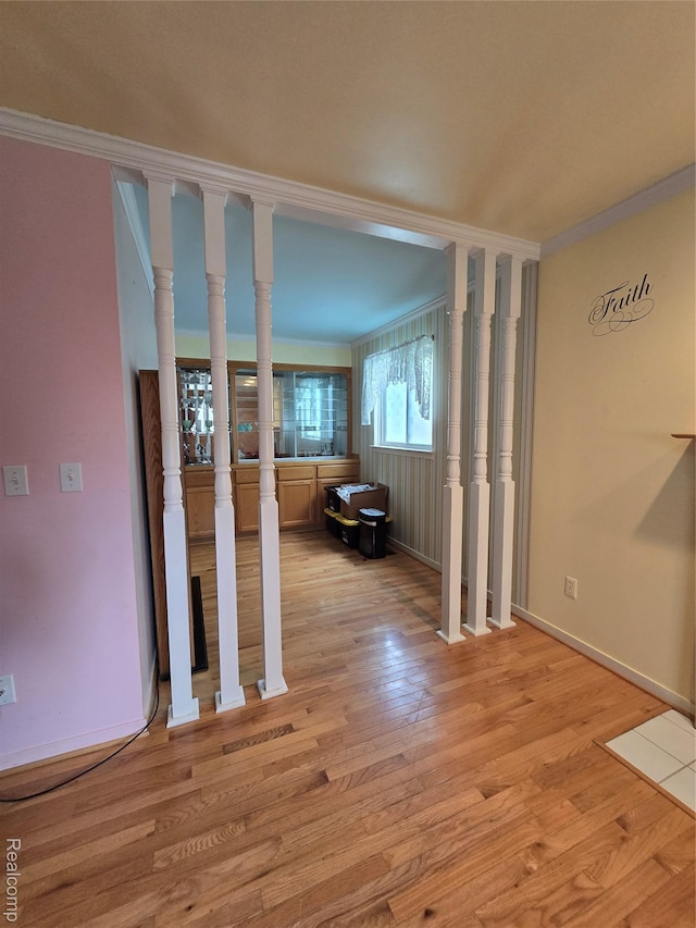 5605 Northcrest Xing, Clarkston, MI 48346 - hallway with ornamental molding and light wood finished floors