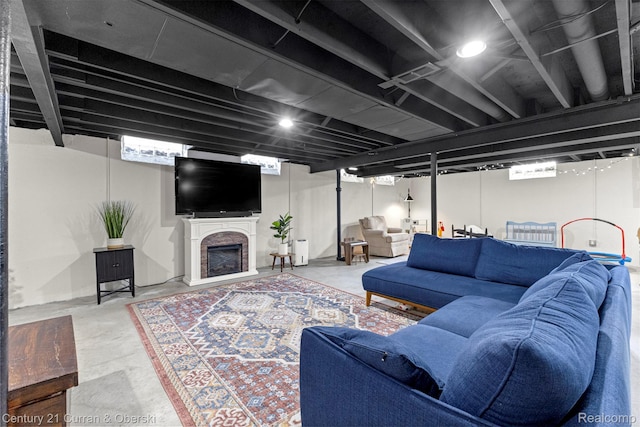 17276 Midway Ave, Allen Park, MI 48101 - living room featuring concrete floors and a fireplace