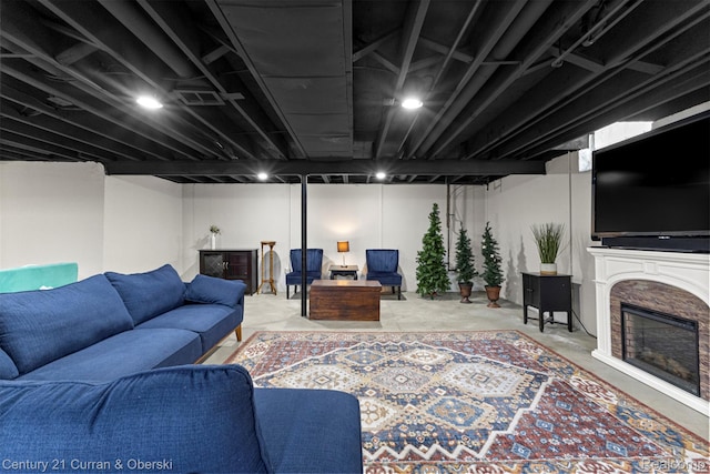 17276 Midway Ave, Allen Park, MI 48101 - living room with unfinished concrete flooring and a fireplace