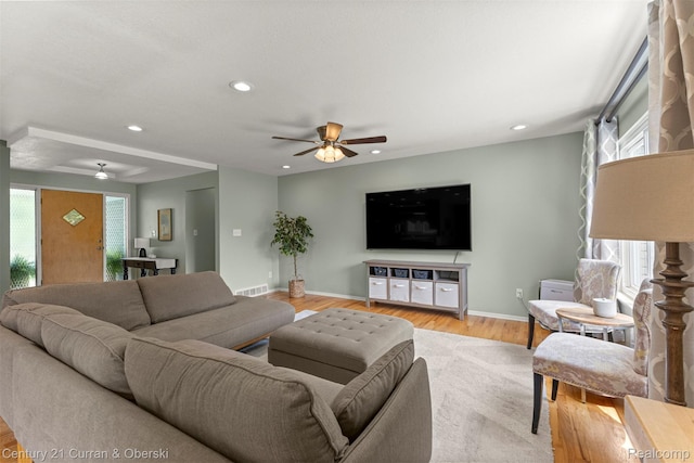 17276 Midway Ave, Allen Park, MI 48101 - living area featuring ceiling fan, plenty of natural light, recessed lighting, and light wood-type flooring