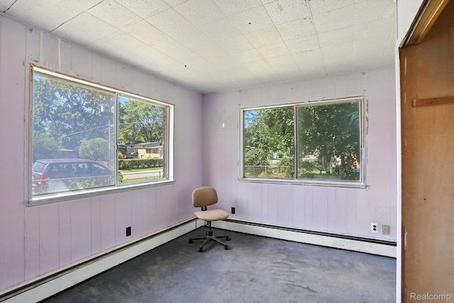 45411 Sterritt St, Utica, MI 48317 - spare room featuring wood walls, concrete floors, and baseboard heating