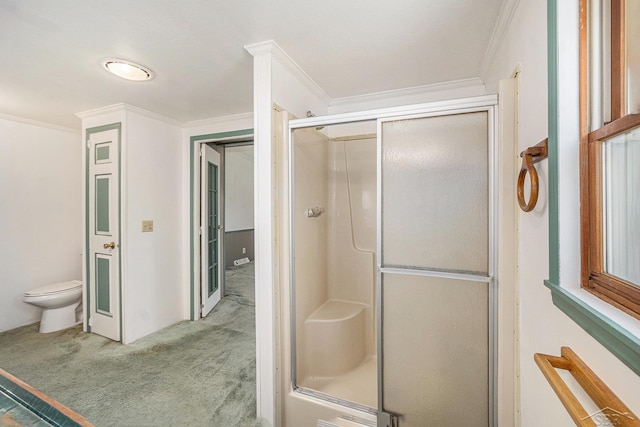 11816 Morton Rd, Manistee, MI 49660 - full bathroom featuring a stall shower and crown molding