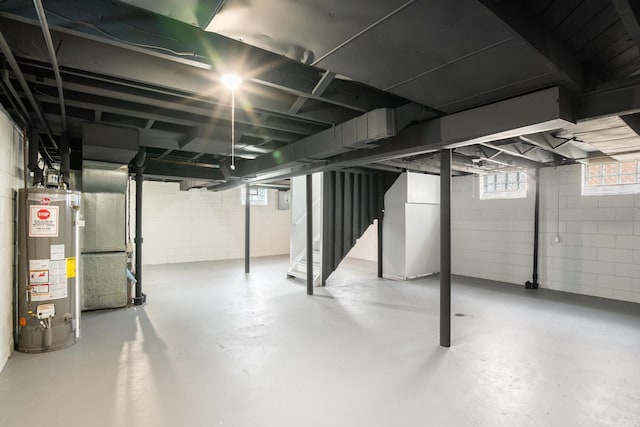 9250 Rosedale Blvd, Allen Park, MI 48101 - basement featuring gas water heater, stairway, and heating unit