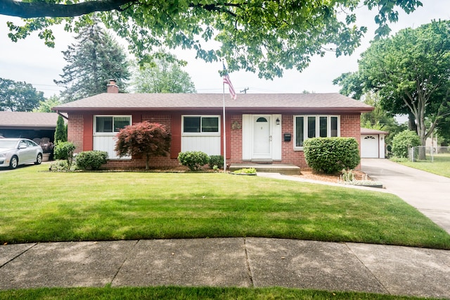 36067 Rolf St, Westland, MI 48186 - ranch-style home featuring brick siding, a front lawn, and concrete driveway