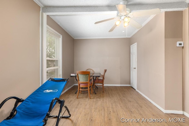 1523 Broadway Ave NW, Grand Rapids, MI 49504 - dining space featuring crown molding, wood finished floors, and a ceiling fan