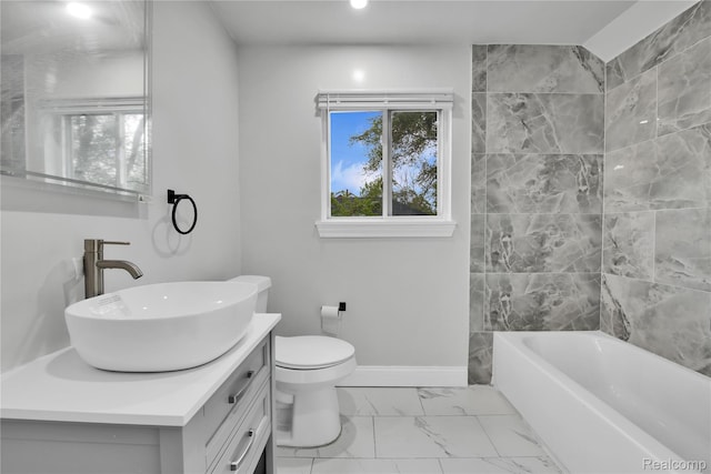 10825 E Outer Dr, Detroit, MI 48224 - full bath featuring vanity, marble look tile flooring, recessed lighting, and  shower combination