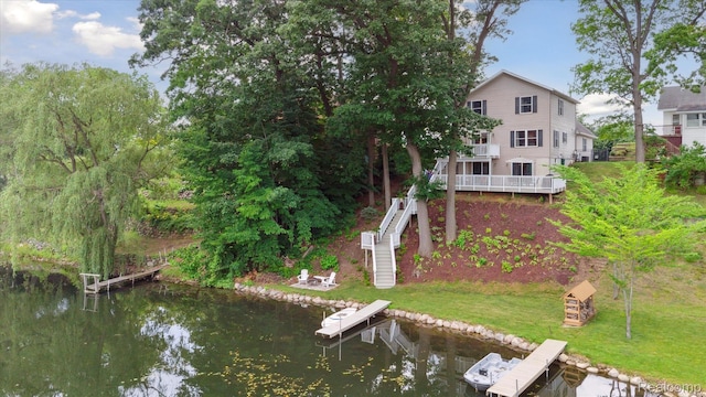 6201 Academy Dr, Brighton, MI 48116 - dock featuring a water view, stairway, and a yard