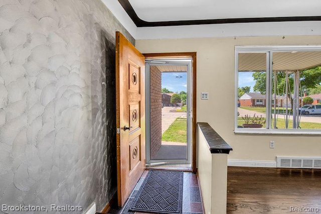 25560 Wexford Ave, Warren, MI 48091 - entrance foyer with dark wood-type flooring and baseboards