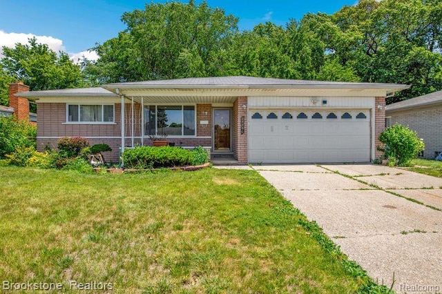 25560 Wexford Ave, Warren, MI 48091 - ranch-style home with brick siding, a front lawn, driveway, and an attached garage