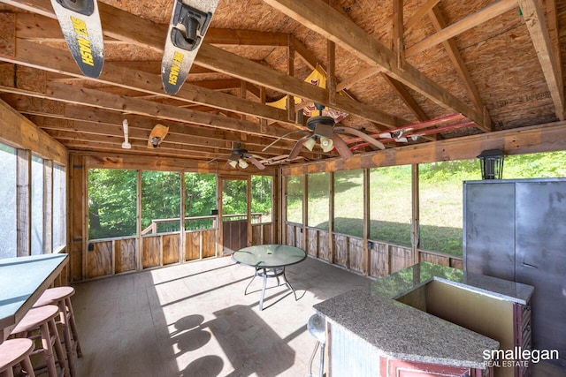3192 W Sisson Rd, Freeport, MI 49325 - sunroom featuring lofted ceiling and a ceiling fan