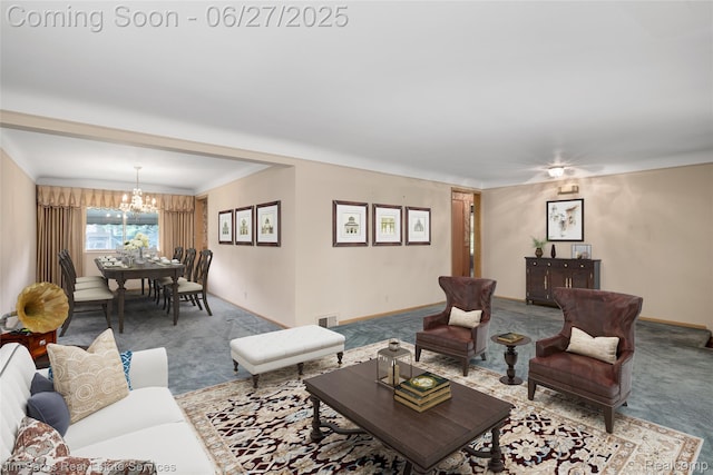 693 Anita Ave, Grosse Pointe Woods, MI 48236 - living area featuring carpet and a chandelier
