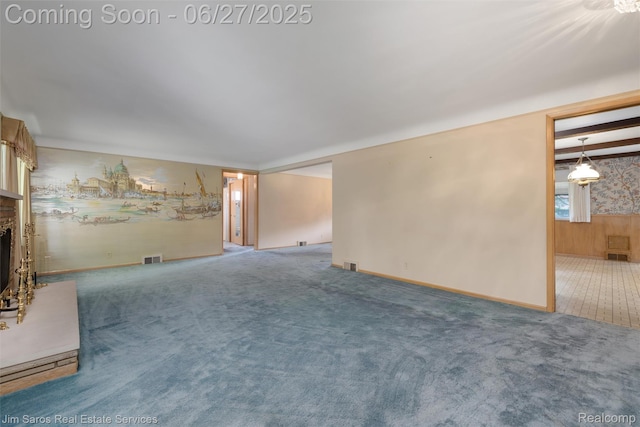 693 Anita Ave, Grosse Pointe Woods, MI 48236 - unfurnished living room with carpet flooring and a fireplace