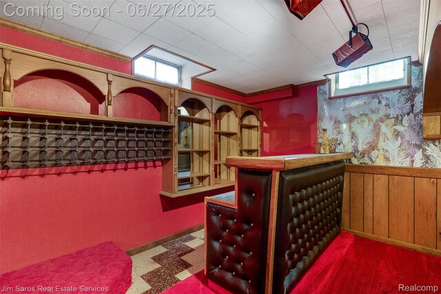 693 Anita Ave, Grosse Pointe Woods, MI 48236 - wine area with wainscoting, a dry bar, and wallpapered walls