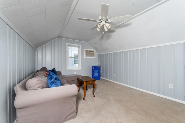 1608 Cambridge Dr, Kalamazoo, MI 49001 - sitting room featuring a wall mounted air conditioner, lofted ceiling, carpet, and a ceiling fan