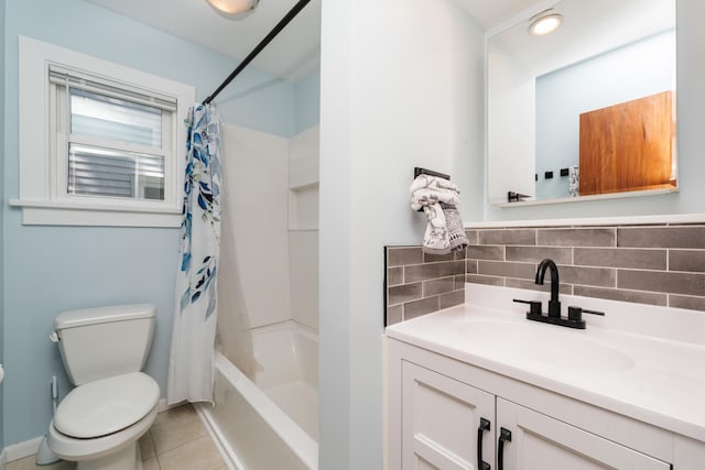 1608 Cambridge Dr, Kalamazoo, MI 49001 - bathroom featuring vanity, tasteful backsplash, shower / bathtub combination with curtain, tile patterned floors, and recessed lighting