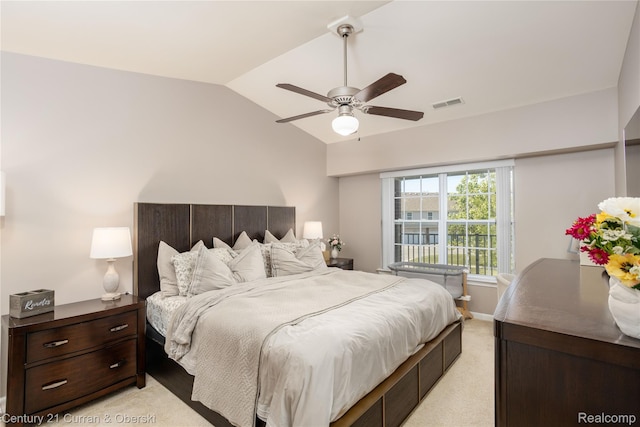 29611 Fox Run Cir, Warren, MI 48092 - bedroom with light colored carpet, lofted ceiling, and ceiling fan
