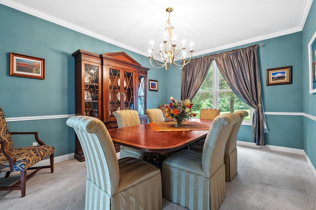 6380 Mcgillicuddy Ln, Portage, MI 49024 - dining room with light carpet, a chandelier, and crown molding