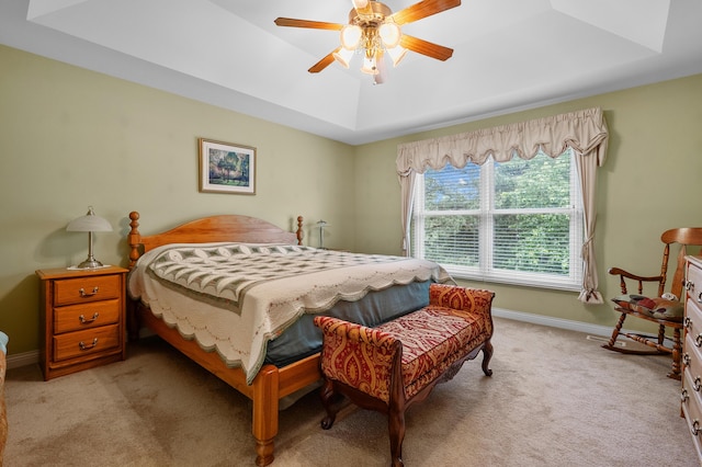 6380 Mcgillicuddy Ln, Portage, MI 49024 - bedroom with a tray ceiling, carpet, and ceiling fan
