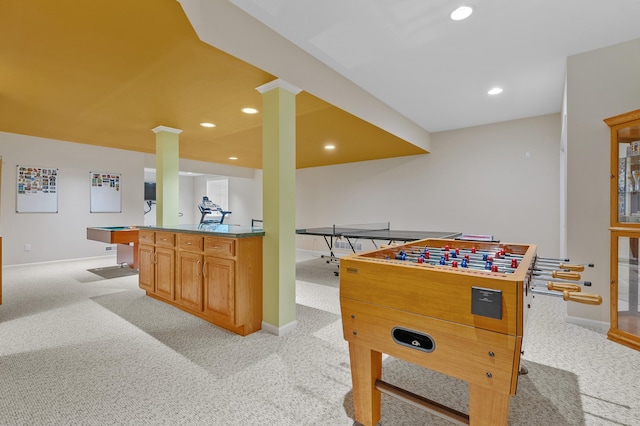 6380 Mcgillicuddy Ln, Portage, MI 49024 - game room with light carpet, recessed lighting, ornate columns, and billiards table