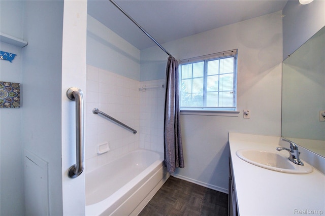 6397 Hunter Pointe St, Westland, MI 48185 - bathroom with vanity, shower / tub combo with curtain, and wood finished floors