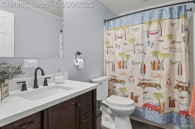 26317 Cherokee E, Flat Rock, MI 48134 - bathroom featuring crown molding, vanity, and curtained shower