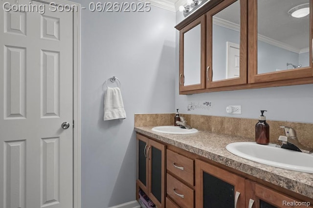 26317 Cherokee E, Flat Rock, MI 48134 - bathroom with ornamental molding and double vanity
