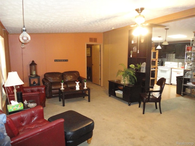 29269 Hidden River Dr, Gibraltar, MI 48173 - living room with a ceiling fan and light colored carpet