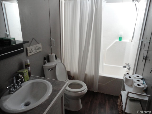 29269 Hidden River Dr, Gibraltar, MI 48173 - full bath with wood finished floors, shower / bath combination with curtain, and vanity