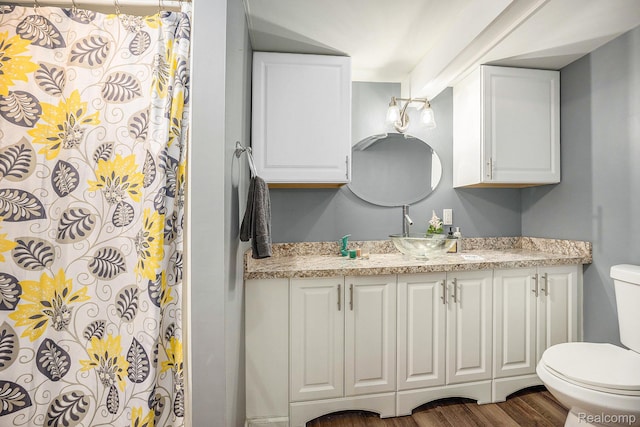 964 W Marshall St, Ferndale, MI 48220 - bathroom featuring vanity, wood finished floors, and curtained shower