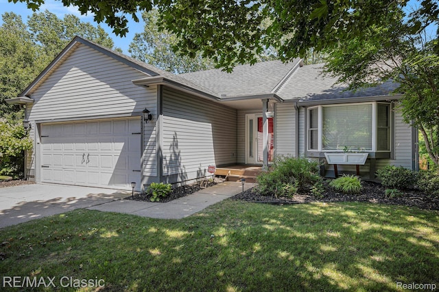 2620 Trailwood Ct, Howell, MI 48843 - ranch-style home featuring roof with shingles, driveway, a garage, and a front yard
