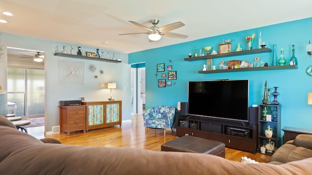 5255 E Holland Rd, Saginaw, MI 48601 - living room with ceiling fan, wood finished floors, and recessed lighting