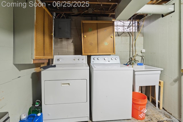 647 Farnham Ave, Lincoln Park, MI 48146 - laundry area with electric panel and separate washer and dryer