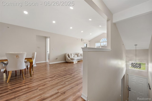 21958 Hartford Way, Macomb, MI 48042 - corridor featuring light wood-style flooring, lofted ceiling, and recessed lighting