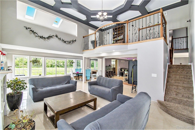 7471 Brewer Rd, Flint, MI 48507 - lobby with a towering ceiling, coffered ceiling, stairs, and beamed ceiling