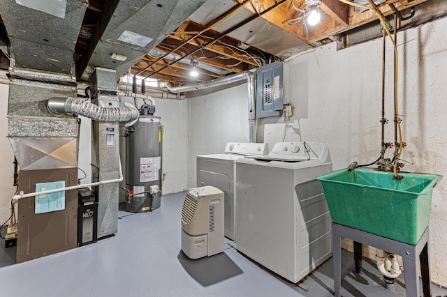 771 S Venoy Rd, Westland, MI 48186 - unfinished basement with water heater, electric panel, washing machine and dryer, and heating unit