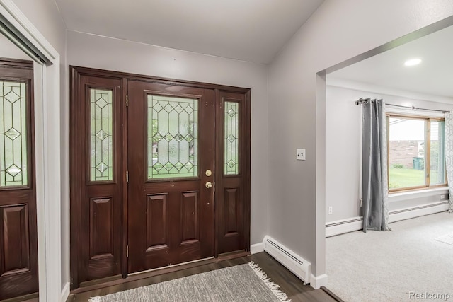 4290 Frostwood, Troy, MI 48098 - entrance foyer featuring baseboard heating, vaulted ceiling, and dark wood-type flooring
