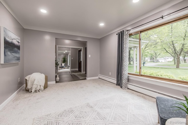 4290 Frostwood, Troy, MI 48098 - living area with a baseboard radiator, carpet, and recessed lighting