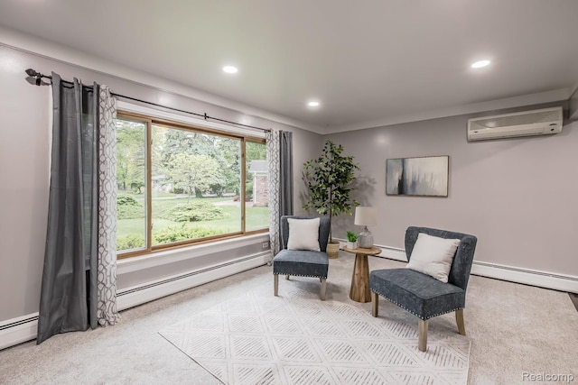 4290 Frostwood, Troy, MI 48098 - sitting room with a baseboard radiator, a wall unit AC, recessed lighting, and carpet