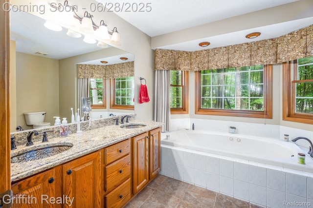 8123 Baypointe Dr, Brighton, MI 48114 - full bathroom with plenty of natural light, a bath, double vanity, and tile patterned flooring