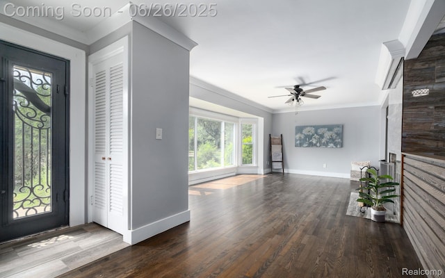 2905 Lahser Rd, Bloomfield Hills, MI 48304 - foyer with a ceiling fan, wood finished floors, and ornamental molding