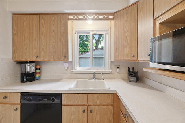 13210 Tecumseh Ave, Redford, MI 48239 - kitchen featuring dishwasher, stainless steel microwave, light brown cabinets, and light countertops