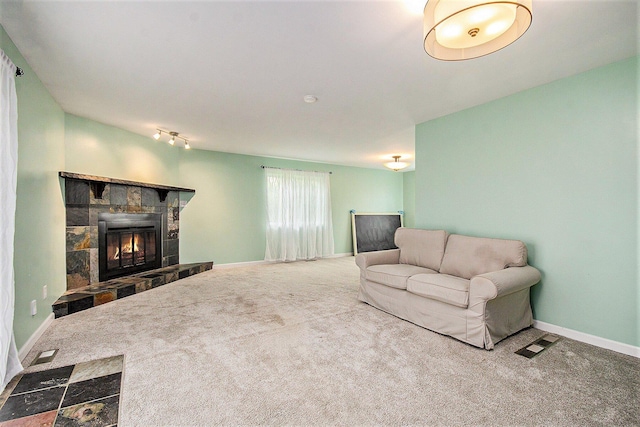 1621 Whittier Rd, Ypsilanti, MI 48197 - living room with carpet and a stone fireplace