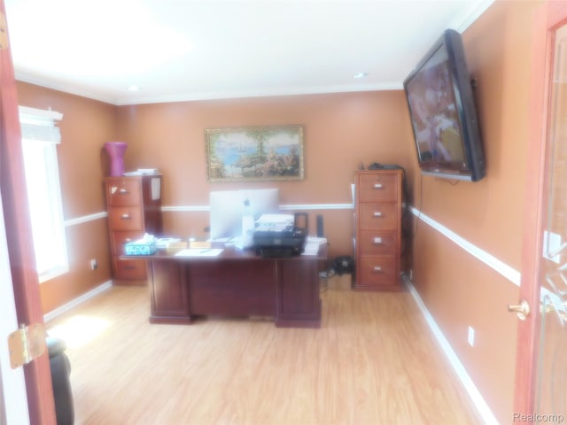 41431 Tarragon Dr, Sterling Heights, MI 48314 - office featuring light wood-style flooring and crown molding