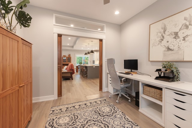 5332 Harborview Pass, Kalamazoo, MI 49009 - office area with light wood-style floors, recessed lighting, and ceiling fan