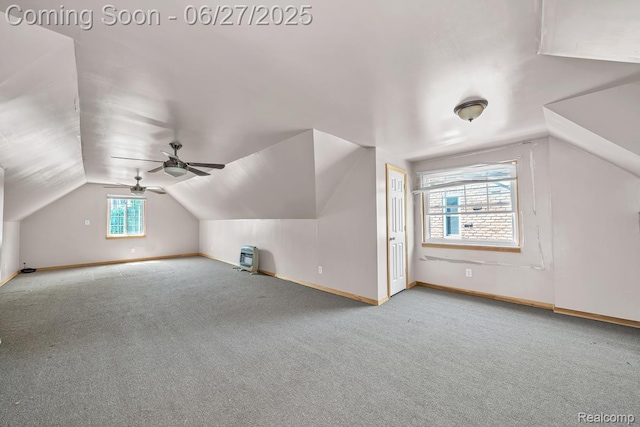 2675 Fleet St, Detroit, MI 48238 - bonus room featuring vaulted ceiling, carpet flooring, and a ceiling fan