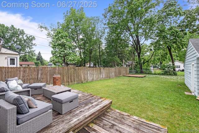 94 S Tilden Ave, Waterford, MI 48328 - wooden terrace with outdoor lounge area and a fenced backyard