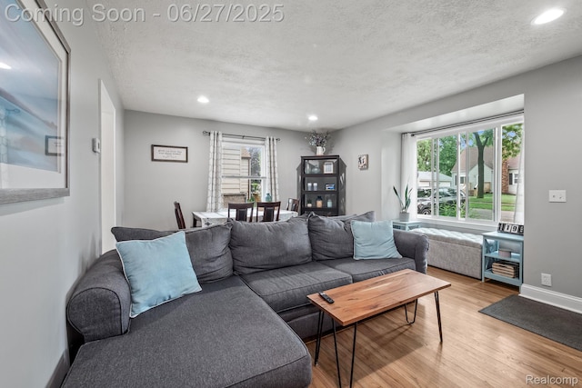 94 S Tilden Ave, Waterford, MI 48328 - living area featuring a textured ceiling, recessed lighting, light wood-style floors, and healthy amount of natural light
