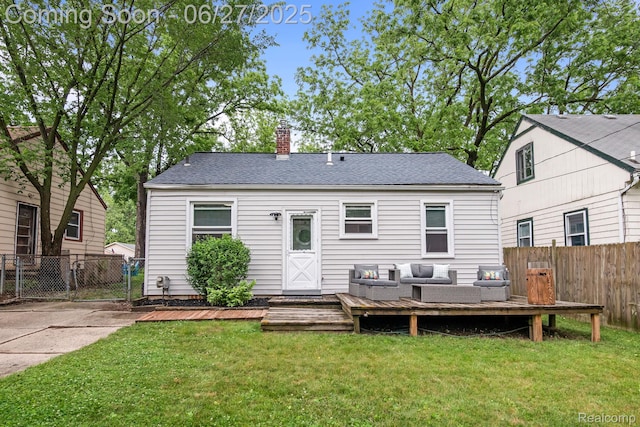 94 S Tilden Ave, Waterford, MI 48328 - back of house with a wooden deck, outdoor lounge area, a chimney, and a shingled roof