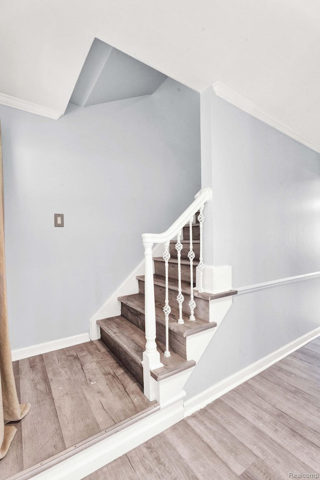 14717 Dane Ct, Sterling Heights, MI 48312 - stairway with wood finished floors and crown molding